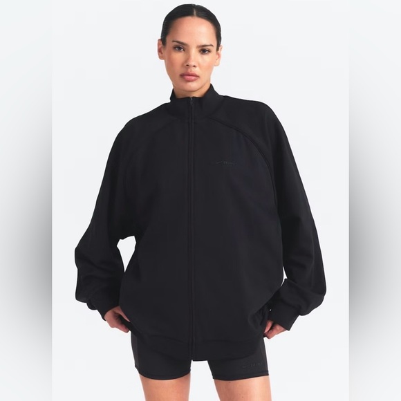 NikeSkims Matte Tricot Oversized Track Jacket Full Zip Obsidian Black Size M